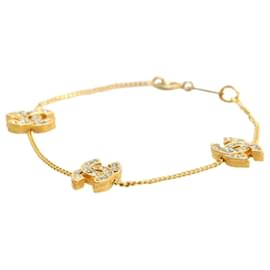 Chanel-Chanel Gold Strass CC Station Bracelet-Golden