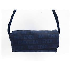 Fendi-LOTE VINTAGE BOLSO BAGUETTE FENDI FENDISSIME + ESTUCHE BOLSO DE MANO DE LONA-Azul marino