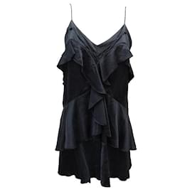 Saint Laurent-SAINT LAURENT DRESS WITH GATHERING 488665 M 38 BLACK SILK DRESS-Black