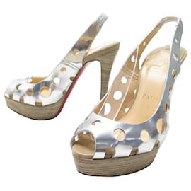Christian Louboutin-CHRISTIAN LOUBOUTIN GINZA SHOES 140 specchio 37 SILVER LEATHER SANDALS-Silvery