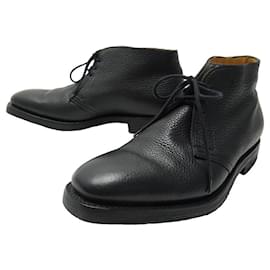 John Lobb-JOHN LOBB SHOES GIONO ANKLE BOOTS 6E 40 IN BLACK SEEDED LEATHER BOOTS SHOES-Black