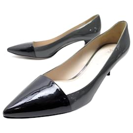Prada-PRADA SHOES PUMPS 37.5 38.5 TWO-TONE GRAY & BLACK PATENT LEATHER SHOES-Other