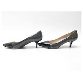 Prada-PRADA SHOES PUMPS 37.5 38.5 TWO-TONE GRAY & BLACK PATENT LEATHER SHOES-Other