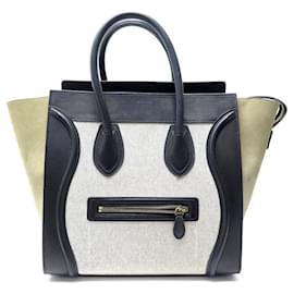 Céline-CELINE LUGGAGE MINI LEATHER & SUEDE TRICOLOR GREEN BEIGE BLACK BAG HANDBAG-Other