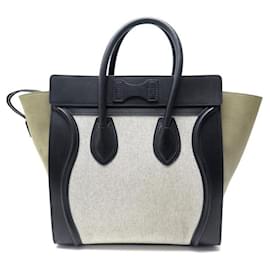 Céline-CELINE LUGGAGE MINI LEATHER & SUEDE TRICOLOR GREEN BEIGE BLACK BAG HANDBAG-Other