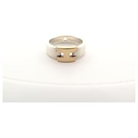 Hermès-HERMES HERAKLES T RING50 money 925 and gold 18K SILVER AND GOLD BAND RING-Silvery