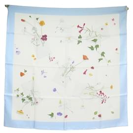 Hermès-NEW HERMES SCARF OF FLOWERS TO SAY IT SQUARE 90 SILK BLUE SILK SCARF-Blue