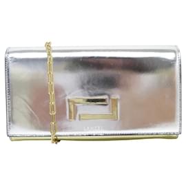 Lancel-LANCEL PIA POUCH HANDBAG IN SILVER AND GOLD LEATHER WITH HAND BAG CROSSBODY-Silvery