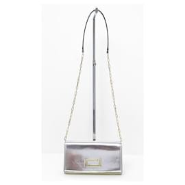 Lancel-LANCEL PIA POUCH HANDBAG IN SILVER AND GOLD LEATHER WITH HAND BAG CROSSBODY-Silvery