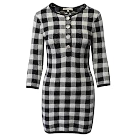 Maje-Maje Checked Knit Mini Dress in Black, white cotton-Black