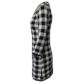 Maje-Maje Checked Knit Mini Dress in Black, white cotton-Black