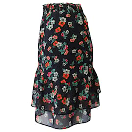 Maje-Maje Floral Mini Skirt in Black Print Silk-Other