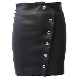 Iro Buttoned Mini Skirt in Black Leather  Black