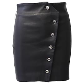 Iro-Iro Buttoned Mini Skirt in Black Leather -Black