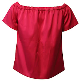 Maje-Schulterfreie Maje-Bluse aus fuchsiafarbenem Seidensatin-Pink