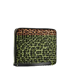 Christian Louboutin-Studded Leather Clutch Bag-Brown