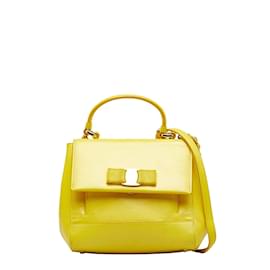 Salvatore Ferragamo-Leather Carrie Vara Handbag EZ-21 F570-Yellow