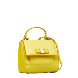 Salvatore Ferragamo-Leather Carrie Vara Handbag EZ-21 F570-Yellow