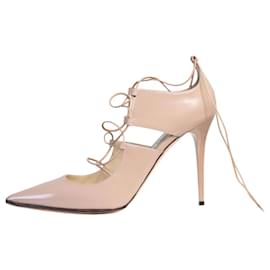 Jimmy Choo-Beige lace up pointed toe patent heels - size EU 39.5-Beige