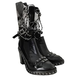 Chanel Black Leather CC Platform Chelsea Boots Size 41 Chanel