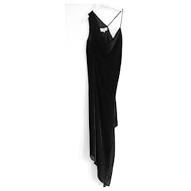 Autre Marque-Michelle Mason Black Devore Asymmetric Dress-Black
