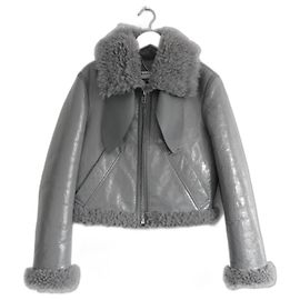 Balenciaga PF17 Grey Patent Leather Shearling Biker Jacket Grey