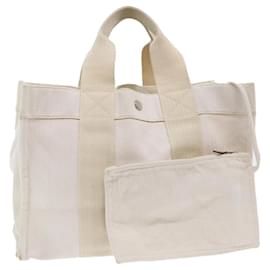 Hermès-HERMES Cannes PM Tote Bag coton Blanc Écru Auth 51874-Blanc,Écru