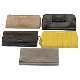 Miu Miu-Miu Miu Long Wallet Leather Enamel 5Set Brown Yellow gray Auth bs7470-Brown,Grey,Yellow