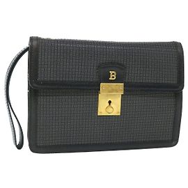 BALLY Clutch Bag PVC Leder Grau Auth bs7616 Braun