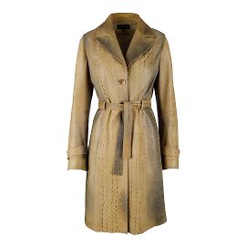 Roberto Cavalli Croc Embossed Leather Trench Coat Brown