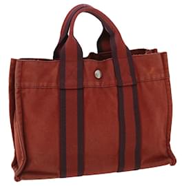 Hermès-HERMES Fourre Tout PM Bolso de mano Lona Rojo Púrpura Auth 51314-Roja,Púrpura