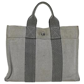 Hermès-HERMES cabas PM Sac à main Toile Gris Auth ar10058b-Gris