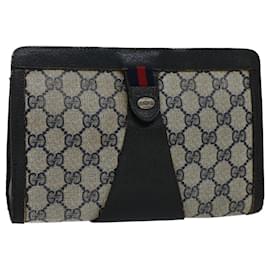 Gucci-GUCCI GG Canvas Sherry Line Clutch Bag Gray Red Navy 89.01.032 auth 51456-Red,Grey,Navy blue