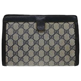 Gucci-GUCCI GG Canvas Sherry Line Clutch Bag Gray Red Navy 89.01.032 auth 51456-Red,Grey,Navy blue