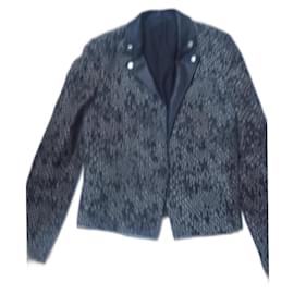 The Kooples-La chaqueta de los Kooples 36 Noir/crudo + cuero negro-Negro