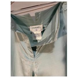 Chanel-CHANEL Pantalon en satin vert-Vert clair
