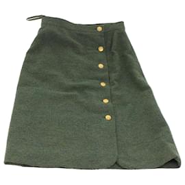 Chanel-CHANEL Skirt Wool Green CC Auth am4825-Green