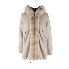 Blumarine-Blumarine Wool Jacket with Fur-Beige