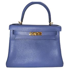 Hermès Kelly 28 bleu en cuir Taurillon Clemence Bleu