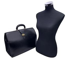 Hermès-Hermes Vintage Black Leather Pilot Bag Doctor Large Briefcase-Black