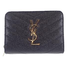 Yves Saint Laurent-Cassandra Leather Zip Around Bifold Wallet 403723 bow01 1000-Black
