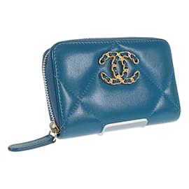 Chanel-Porte-monnaie zippé matelassé CC AP0949-Bleu