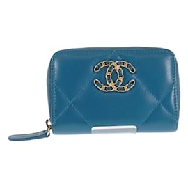 Chanel-Porte-monnaie zippé matelassé CC AP0949-Bleu