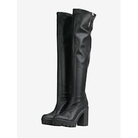 Giuseppe Zanotti-Black leather knee-high platform boots - size EU 37-Black