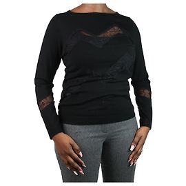 Nina Ricci Schwarzer Spitzenpullover mit Zickzackmuster – Größe XL Andere