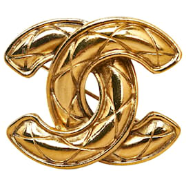 CHANEL CHANEL Brooch Pin Gold Plated Leather Black White GHW Used Women CC  COCO