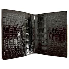 Hermès-Hermes : Tagebucheinband aus schwarzem Porosus-Krokodil. Sehr, sehr guter Zustand-Schwarz