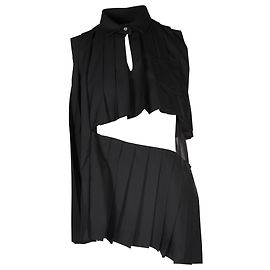 Sacai Asymmetrisches, plissiertes, ärmelloses Oberteil aus schwarzem Polyester Schwarz