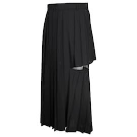 Sacai-Sacai Pleated Cut-Out Midi Skirt in Black Polyester-Black