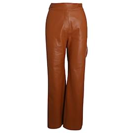 Nanushka-Nanushka Flared-Leg Trousers in Bown Polyurethane -Brown